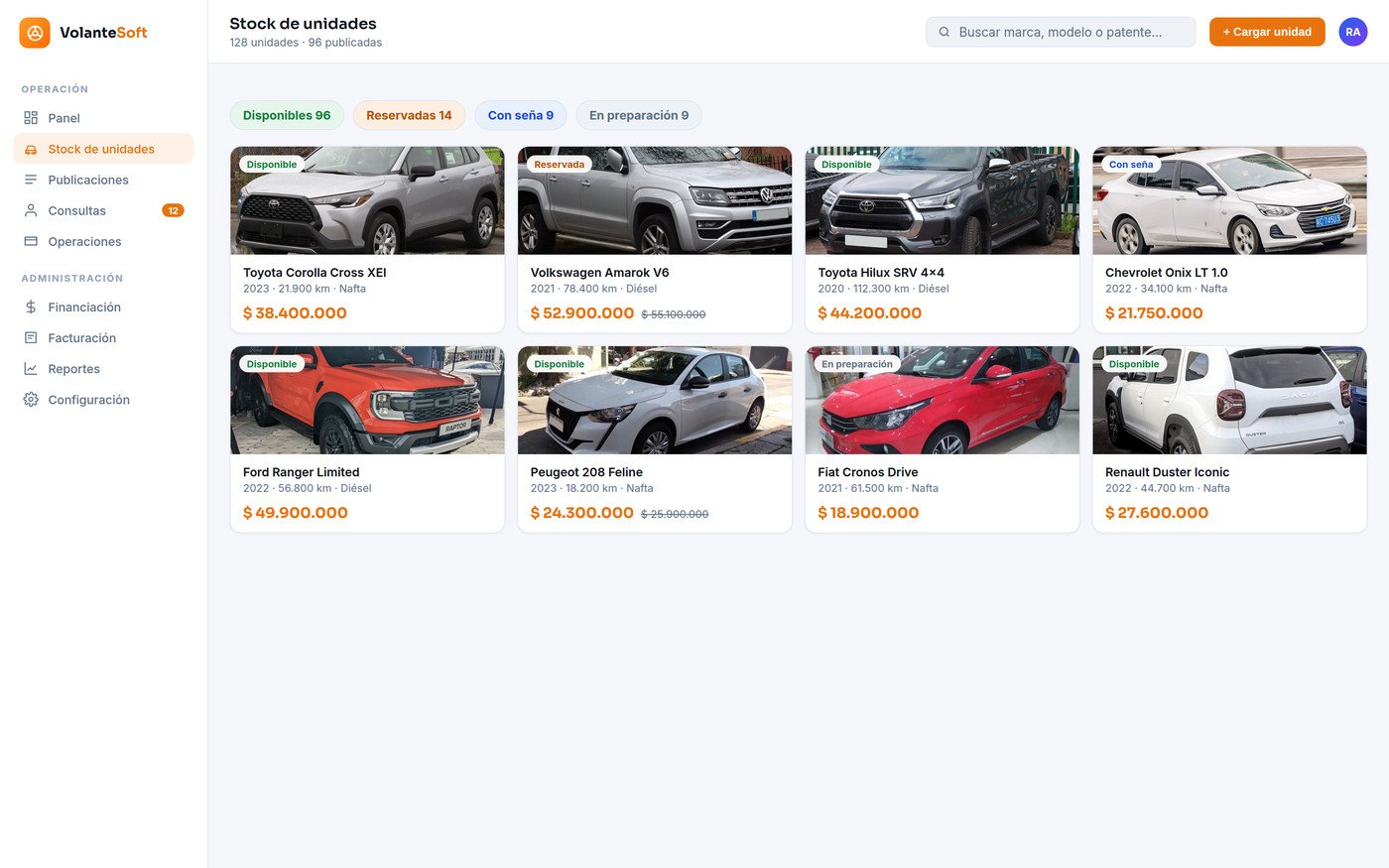 Stock de unidades en VolanteSoft